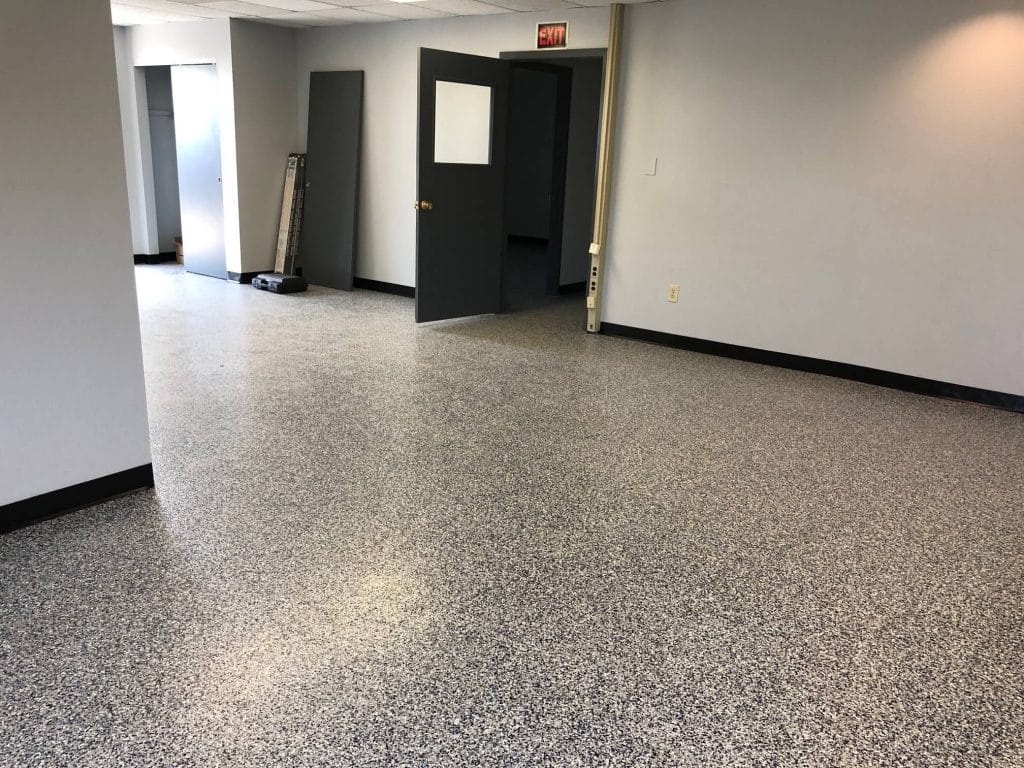 Durable speckled epoxy flooring for office or commercial use
