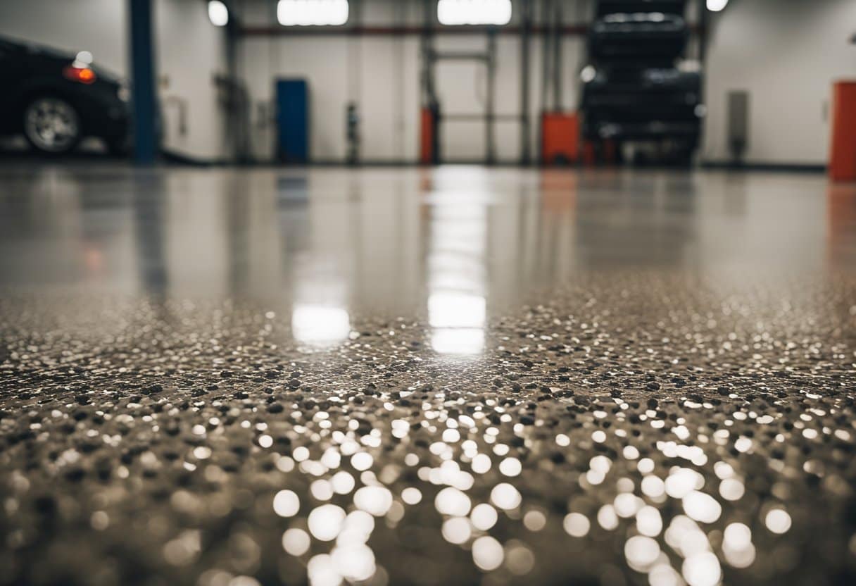 Automotive shop interior with polished epoxy concrete flooring in Calgary by Tenmen Construction.