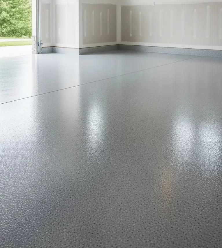 Smooth epoxy coated garage floor in Calgary installed by Tenmen Construction.